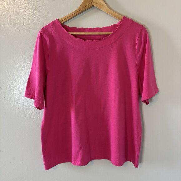 Talbots Pink Pima Cotton Top Scallop Neckline Shirt Sz XL Petite - Picture 1 of 6